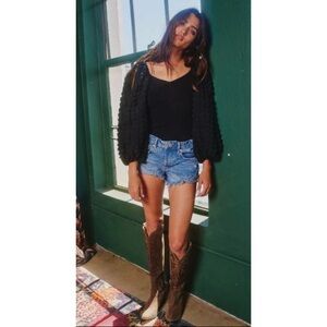 BUCKETLIST Bubble Contrast Poof Sleeve Fitted Bodysuit Size L‎